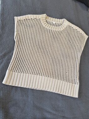 Beige Open-Knit Sleeveless Sweater Vest